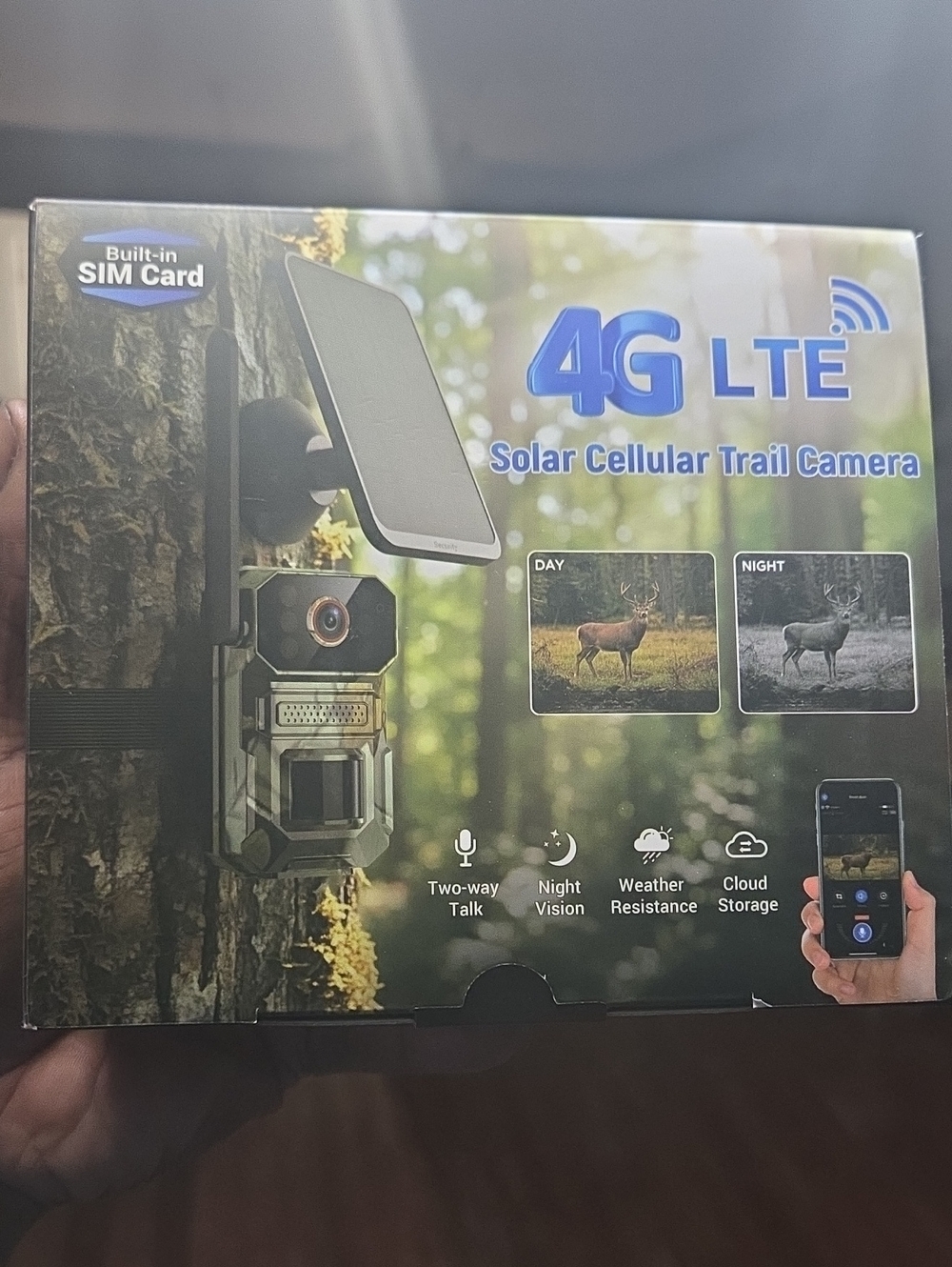 4G LTE Solar Cellular Trail Camera - Green Weatherproof Wildlife Monitor